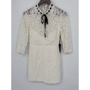 NWT LULUS CLASSMATE WHITE LACE DRESS LINED MOCK NECKLINE 3/4 SLEEVE SIZE SMALL